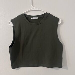 Zara Dark Green Sleeveless Crop Top
